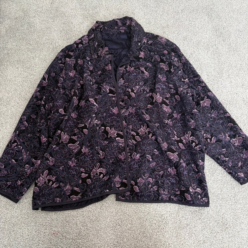 Whimsigoth Brocade Reversible Jacket Womens 2X‎ Purple Metallic Fairy Grunge